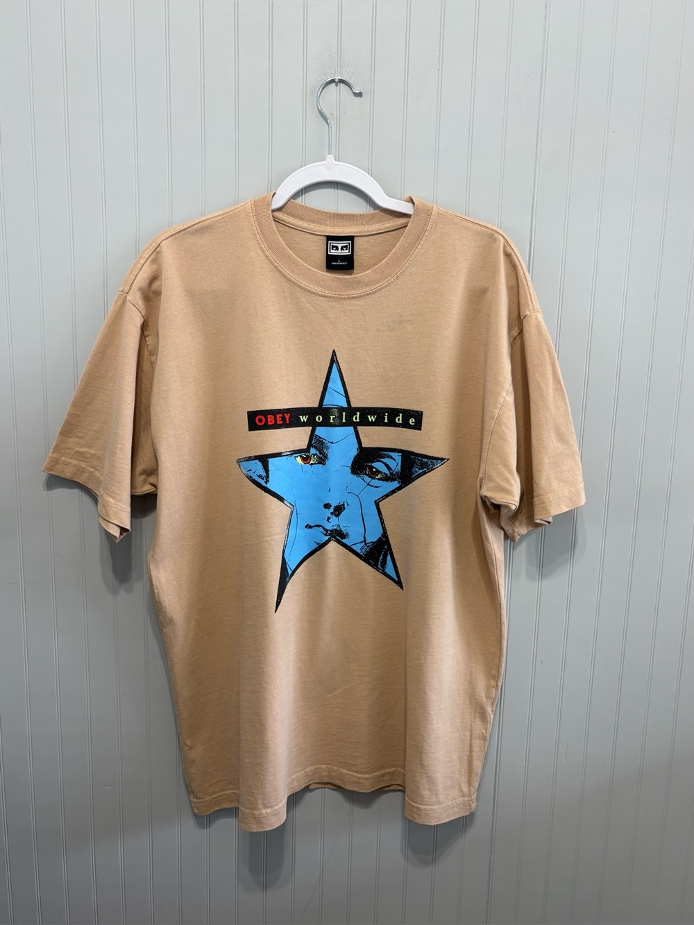 Obey Worldwide Beige Graphic Star T-Shirt Men's Size L